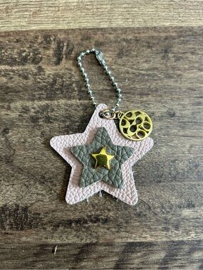 Upcycled Coach Charm Star Leather Handmade Bag Charm/Keychain with Gold Accent